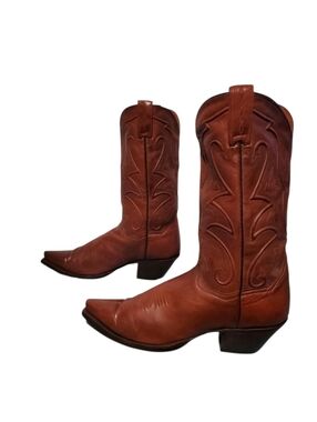 Vintage Dan Post Brown Leather Snip Toe Cowboy Western Boots Women's Size 9.5M